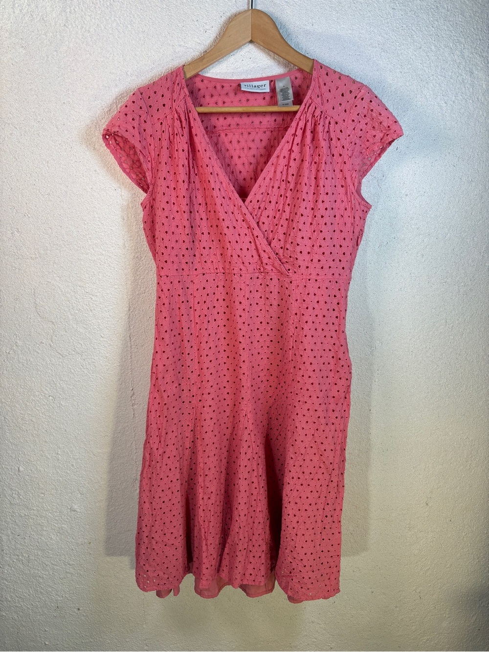 Villager Pink Eyelet Lace Dress Sz 8 Fit & Flare Knee Length Empire Coquette